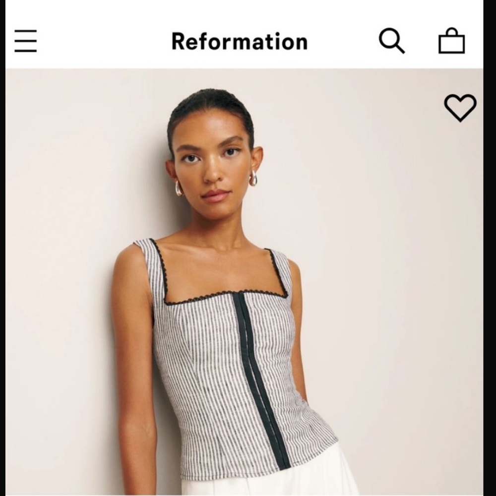 Reformation Black and White Striped Square-Neck Tank